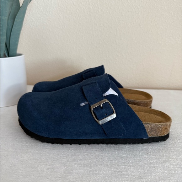 New EMMA New York Nina Navy Suede Buckle Cork Mules - Picture 4 of 11